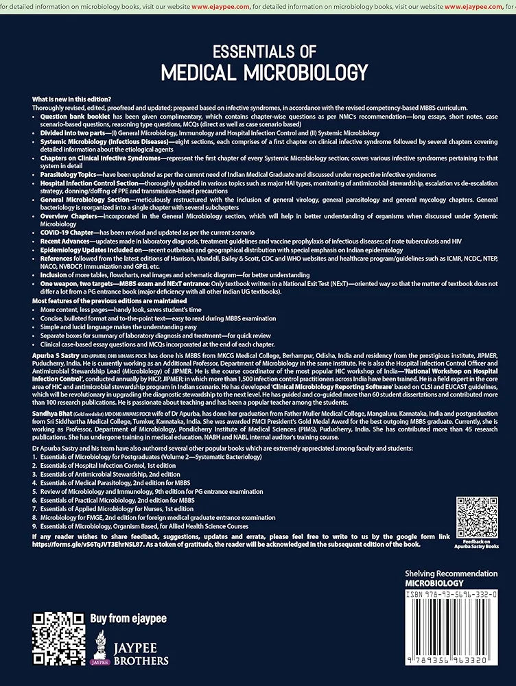 ESSENTIALS OF MEDICAL MICROBIOLOGY WITH COMPLIMENTARY QUESTION BOOK
4th Edition Revised Reprint