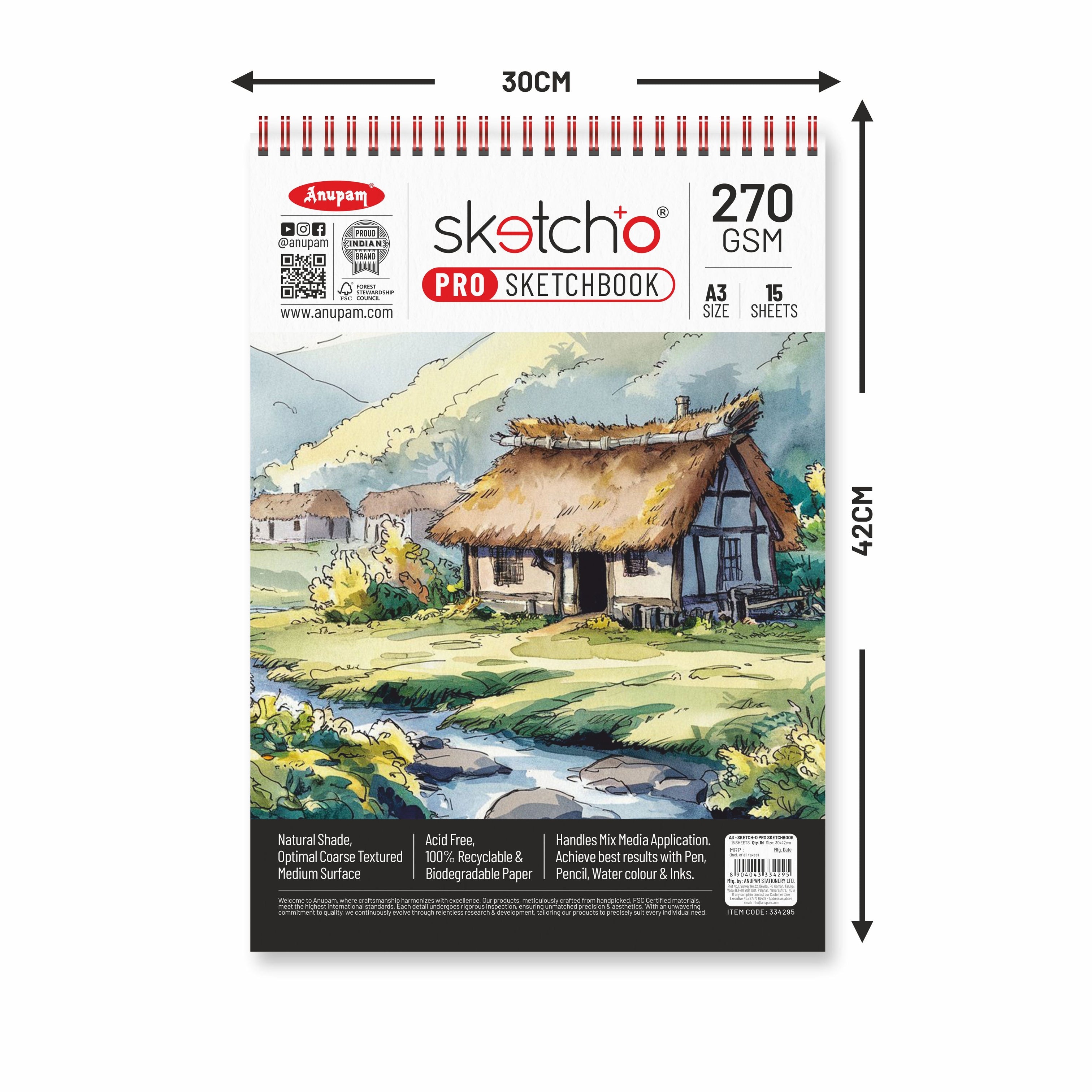 Anupam Sketch Book 270GSM A3Size 15 Sherts