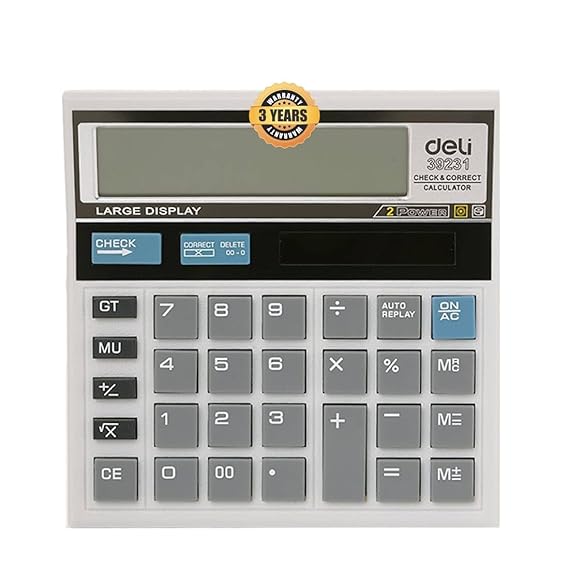 deli W39231N 12 Digit GT Basic Calculator for Office with Step Check & Correct Function | 3 Years Warranty | - White