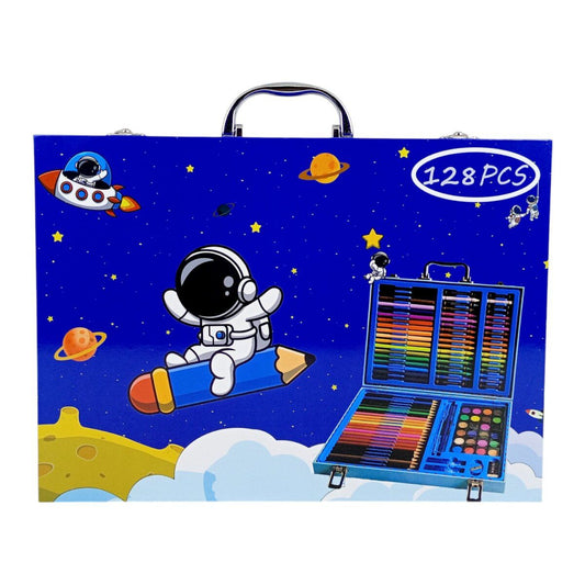 M.H Astronaut Theme Customized Art Set | 128 Pcs Complete Colouring & Painting Kit for Kids | Unicorn Design Trunk Case | School Craft Stationery | Artist Colour Box | Space Theme Art Set | Best Gift for Boys & Girls