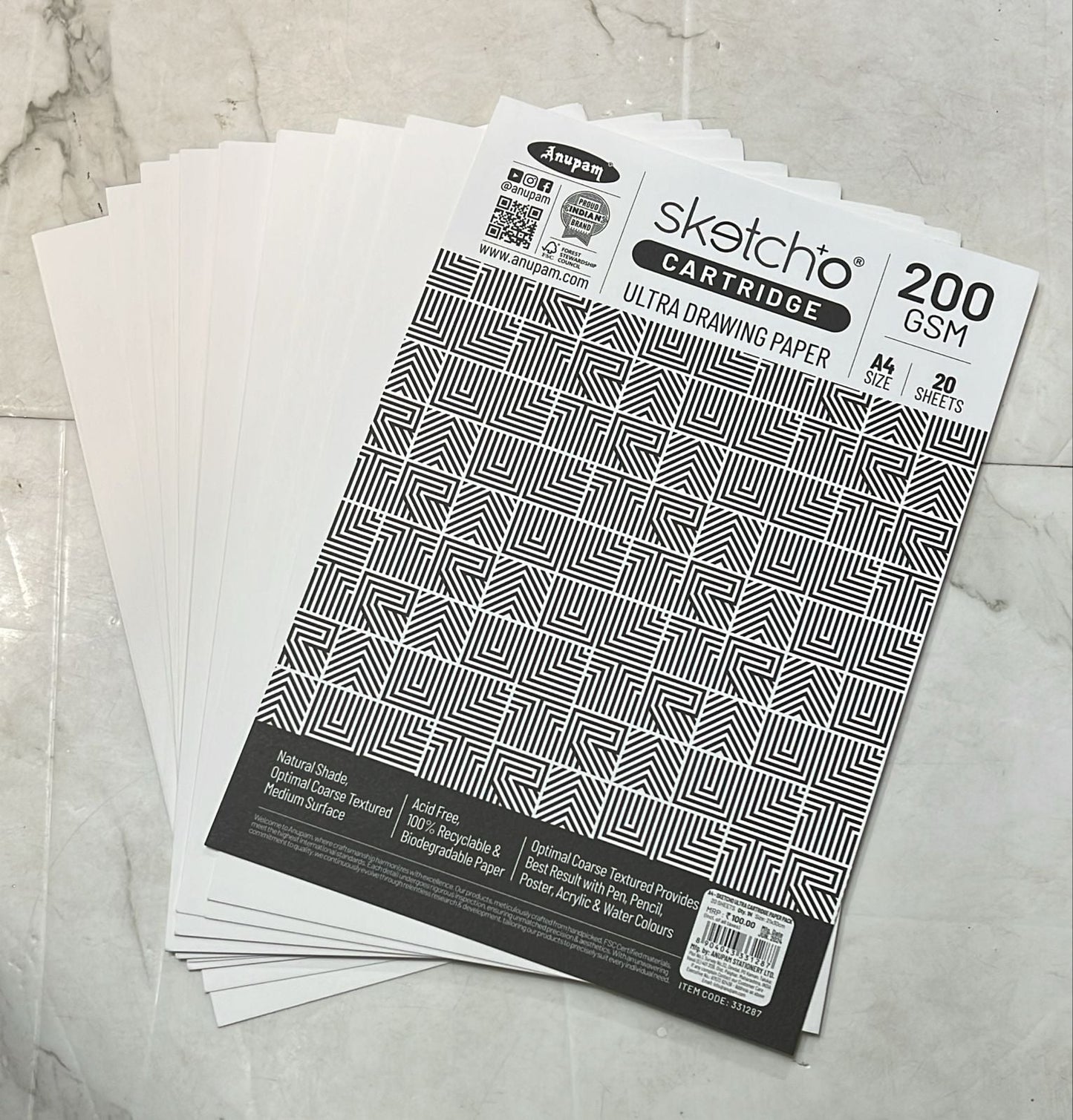 Anupam sketcho cartridges Ultra drawing paper 200gsm A4SIZE 20 sheet