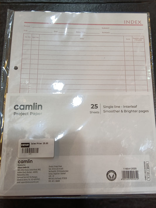 Camlin project paper 25 sheets siize28cmx22cm eash Ruling single line