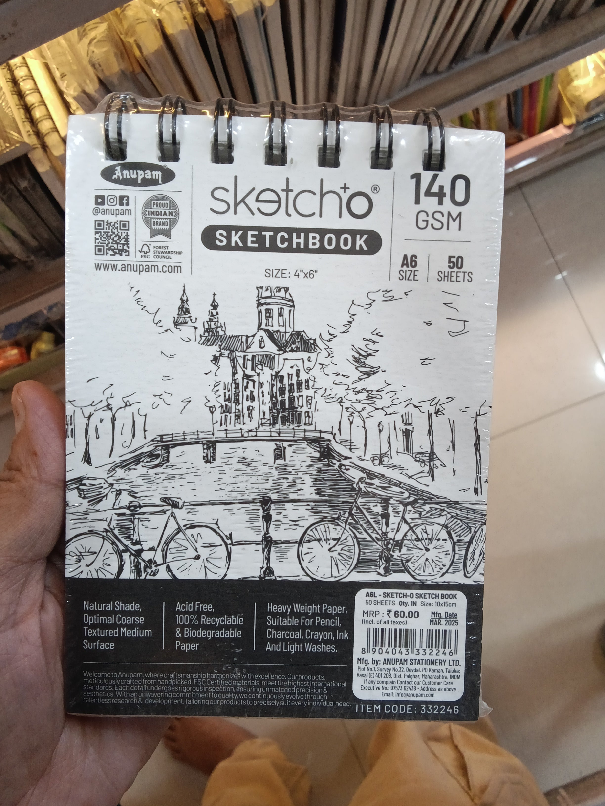 Anupam sketcho sketch book 140gsm A6 50 sheets