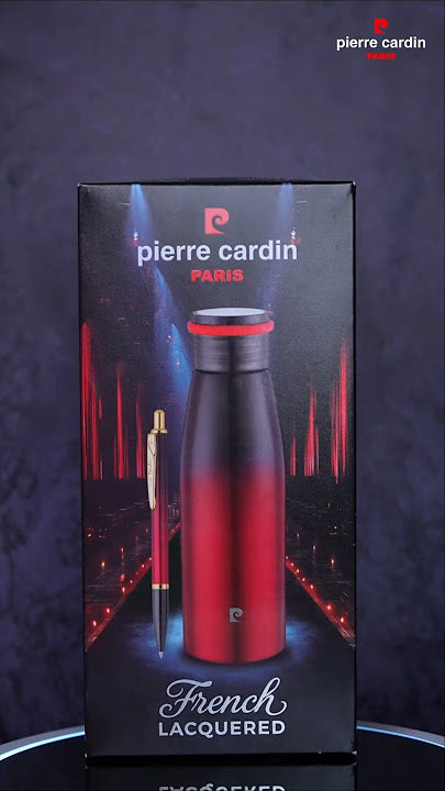 Pierre cardin paris french lacquered set of stainless-steel bottle and french lacquered ball pen