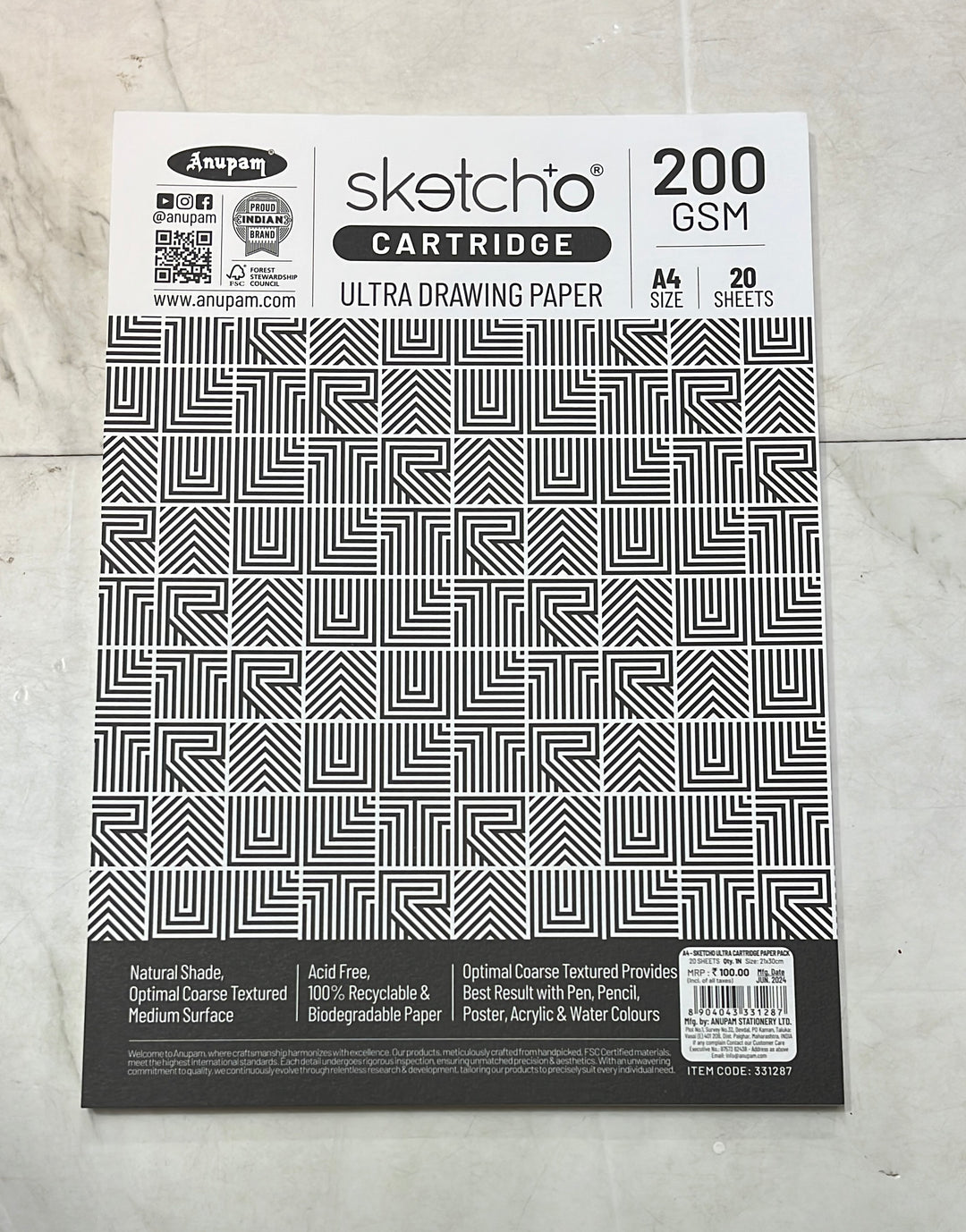 Anupam sketcho cartridges Ultra drawing paper 200gsm A4SIZE 20 sheet