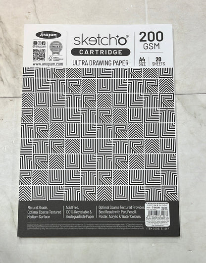 Anupam sketcho cartridges Ultra drawing paper 200gsm A4SIZE 20 sheet