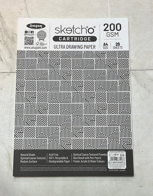 Anupam sketcho cartridges Ultra drawing paper 200gsm A4SIZE 20 sheet