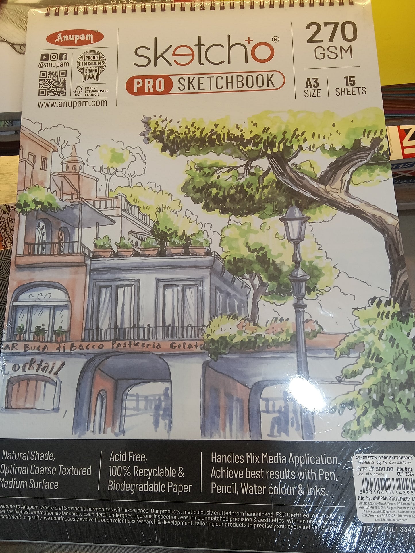 Anupam SKETCHO SKETCH BOOK 270gsmA3size 15 sheets