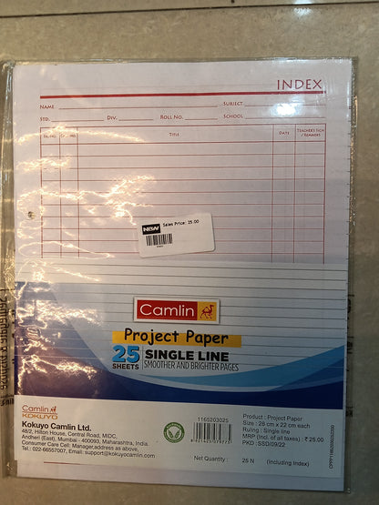 Camlin project paper 25 sheets single line