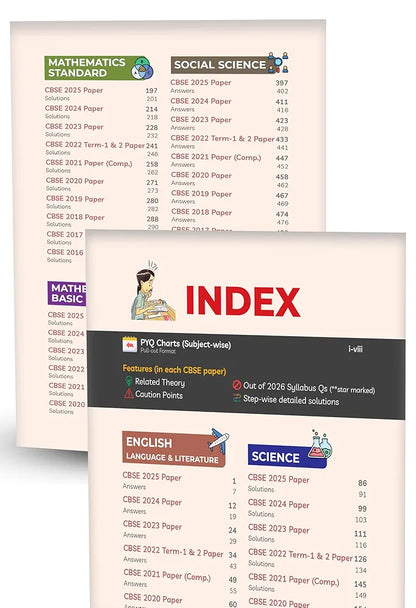 Educart Granth CBSE Class 10 Previous 10 Year Solved Papers 2026 - with PYQ Charts (Mathematics Standard & Basic, Social Science, Science, Hindi A & B, English, Computer Applications, IT and Sanskrit) for 2025-26 Boards