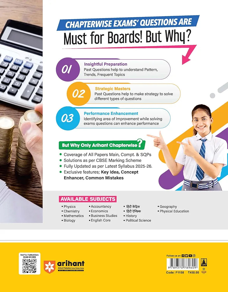 Arihant CBSE Chapterwise Question Bank 2025–2016 for Class 12 Accountancy | Latest Syllabus | Includes Solved Papers, Sample Papers, and CBSE Marking Scheme