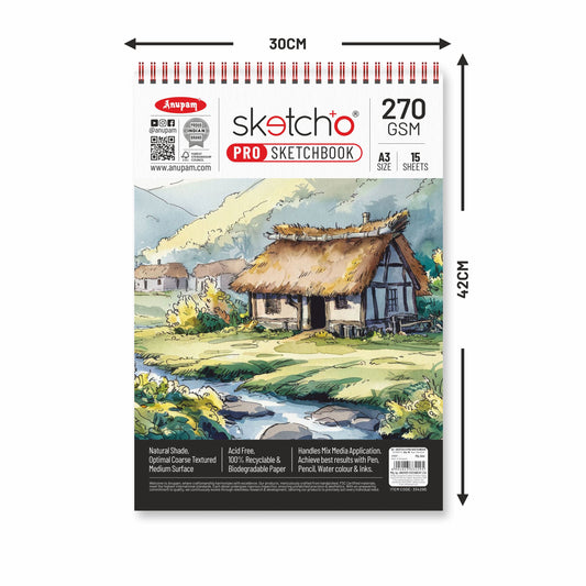 Anupam Sketch Book 270GSM A3Size 15Sheets